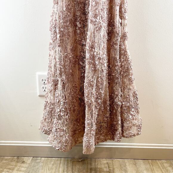 Xscape Jill Off The Shoulder Lace A Line Long Evenings Gown Taupe Pink 4 - Picture 10 of 11